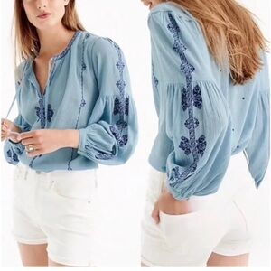 j. crew - blue embroidered boho peasant top - size 2